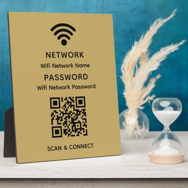 Gold Simple Elegant Wifi QR Code Network Password Plaque (Side)
