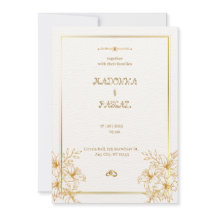 Gold Simple Floral Wedding Invitation