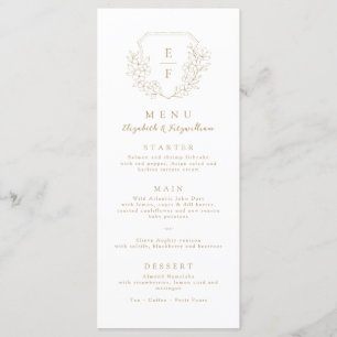 Gold Simple Minimal Cherry Blossom Monogram Crest Menu