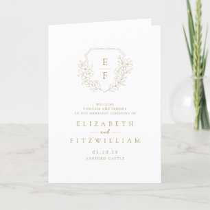 Gold Simple Minimal Cherry Blossom Monogram Crest Programme
