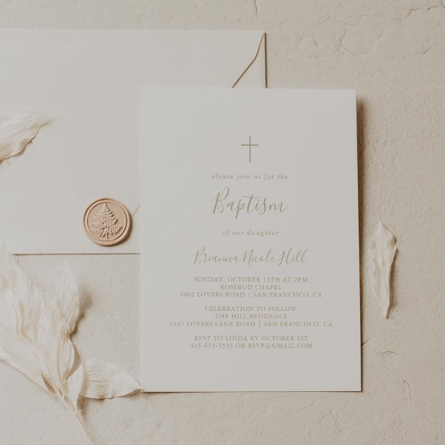 Gold Simple Minimalist Baptism Invitation (Creator Uploaded)