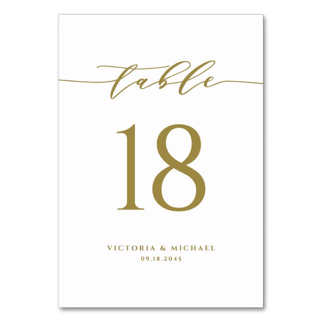 Gold Simple Minimalist Script Wedding Table Number (Front)