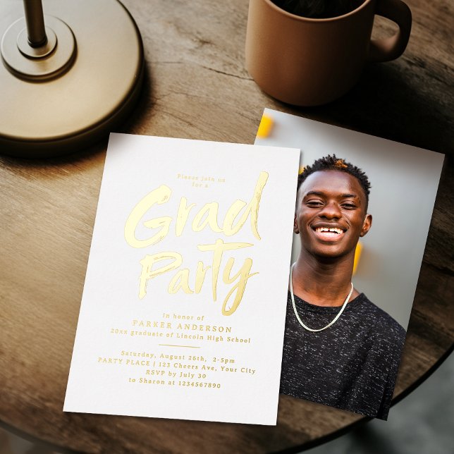 Gold Simple Modern Brush Script Grad Party (Gold Simple Modern Brush Script Grad Party Foil Invitation)