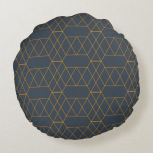Gold, simple, modern, cool, trendy lines geometric round cushion