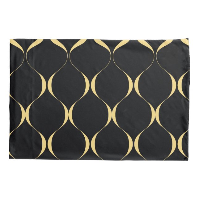 Gold, simple, modern, luxurious wavy graphic pillowcase (Back)