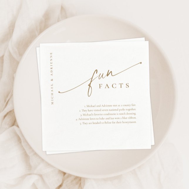 Gold Simple Modern Script Fun Facts Wedding Napkin (Creator Uploaded)