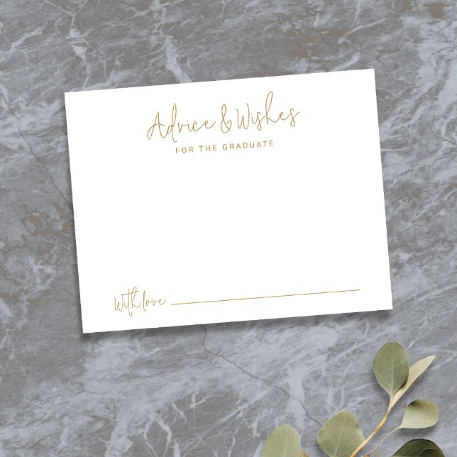 Gold Simple Modern Script Graduate advice & wishes Card (Gold Simple Modern Script Graduate advice & wishes Note Card)