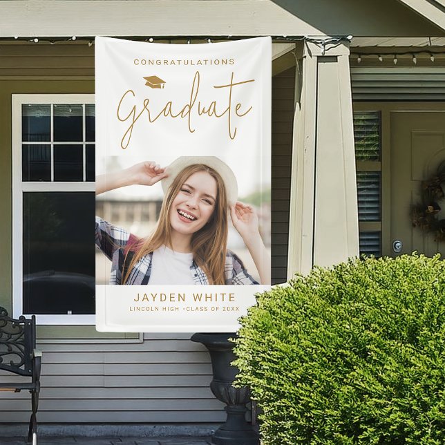 Gold Simple Modern Script Photo Graduation Party Banner (Gold Simple Modern Script Photo Graduation Party Banner)
