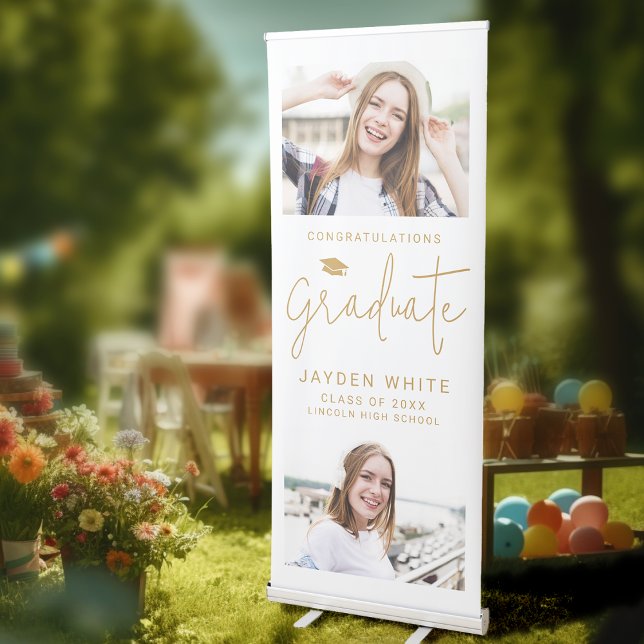 Gold Simple Modern Script Photo Graduation Party Retractable Banner (Gold Simple Modern Script Photo Graduation Party Retractable Banner)