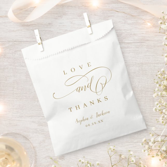 Gold simple romantic love & thanks script wedding favour bags (Clipped)