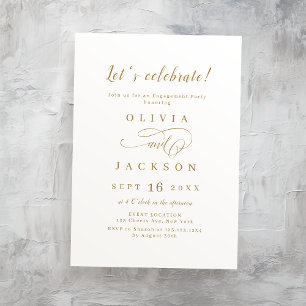 Gold simple romantic script engagement party invitation