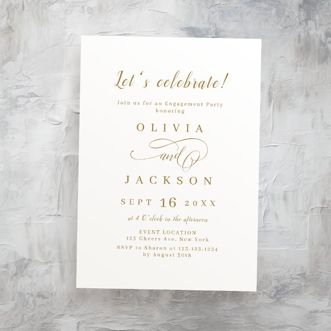 Gold simple romantic script engagement party invitation (Gold simple romantic script engagement party invitation)
