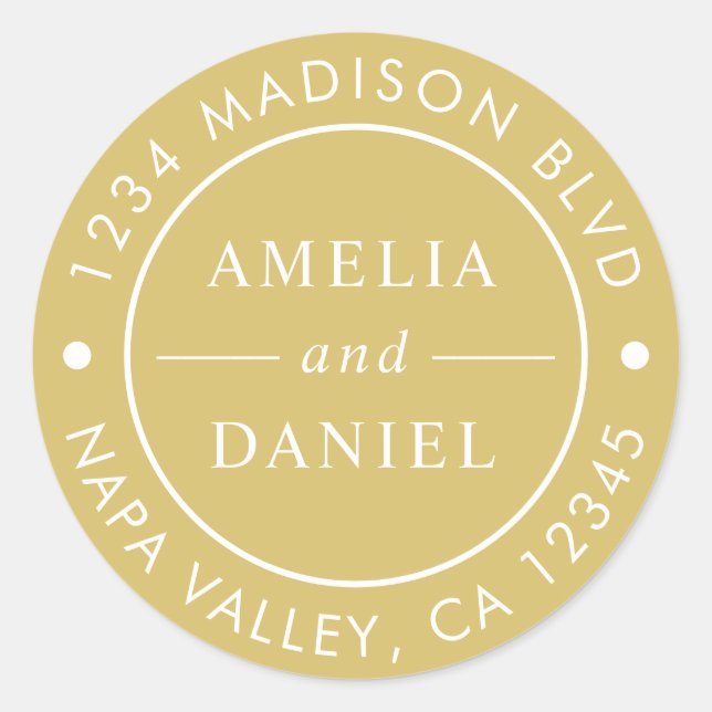 Gold Simple Round Return Address Classic Round Sticker (Front)