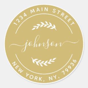 Gold Simple Round Return Address Classic Round Sticker
