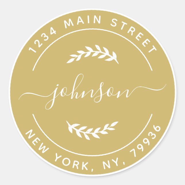 Gold Simple Round Return Address Classic Round Sticker (Front)