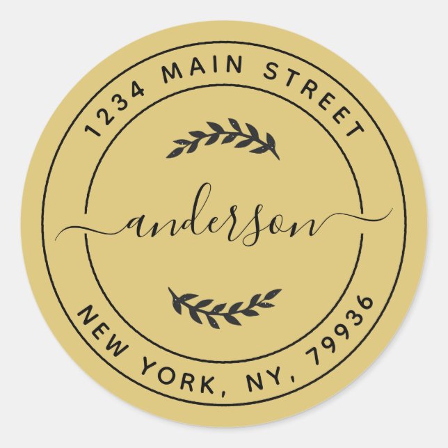 Gold Simple Round Return Address Classic Round Sticker (Front)