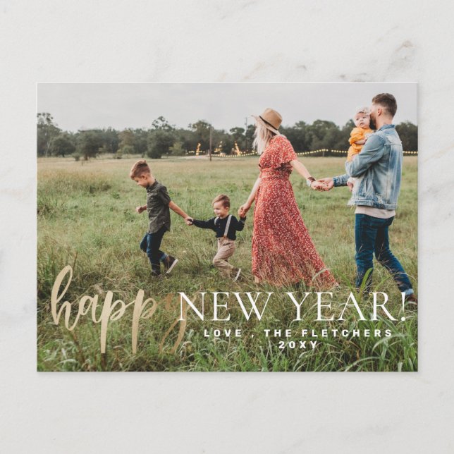 Gold Simple Script Happy New Year Holiday  Postcard (Front)