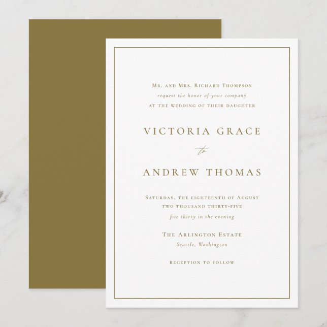 Gold Simple Typography Formal Wedding Invitation (Front/Back)