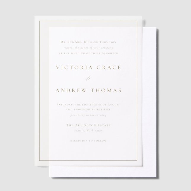 Gold Simple Typography Formal Wedding Vellum Invitations (Offset)