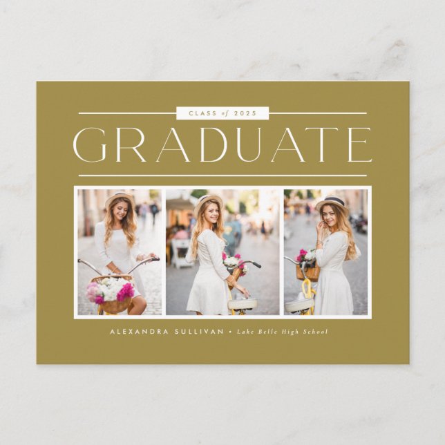 Gold Simple Typography Photo Collage Graduation Postcard (Front)
