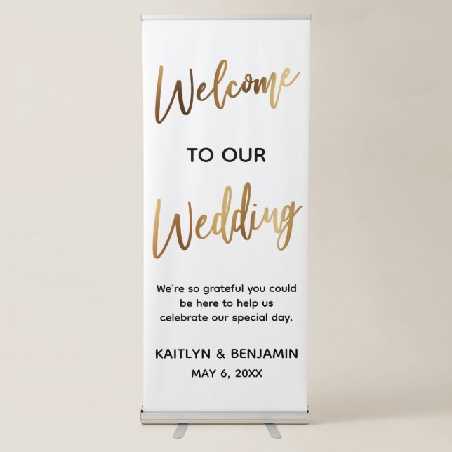 Gold Simple Typography Welcome to Our Wedding Retractable Banner (Front)