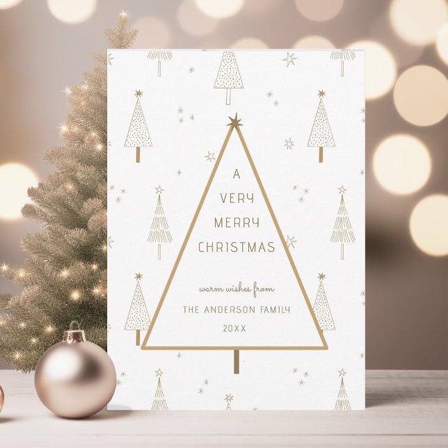 Gold Simple Very Merry Christmas Tree Flat Holiday Card (Creator Uploaded)