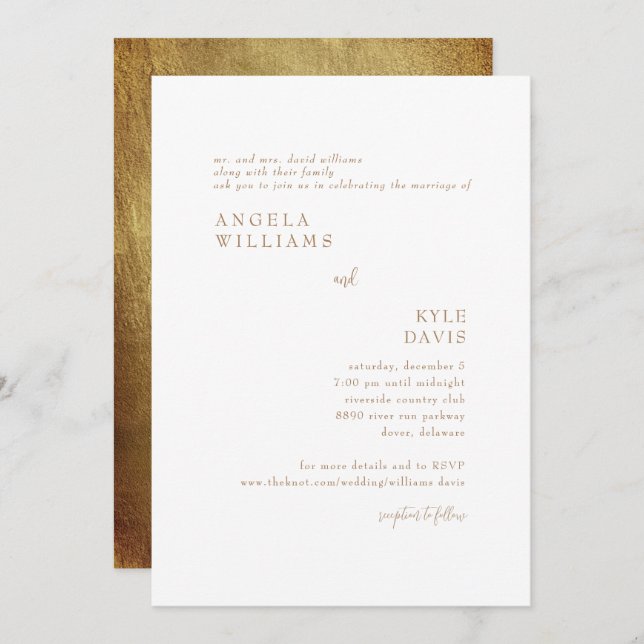 Gold Simplicity Bride Parents Wedding Invitation (Front/Back)