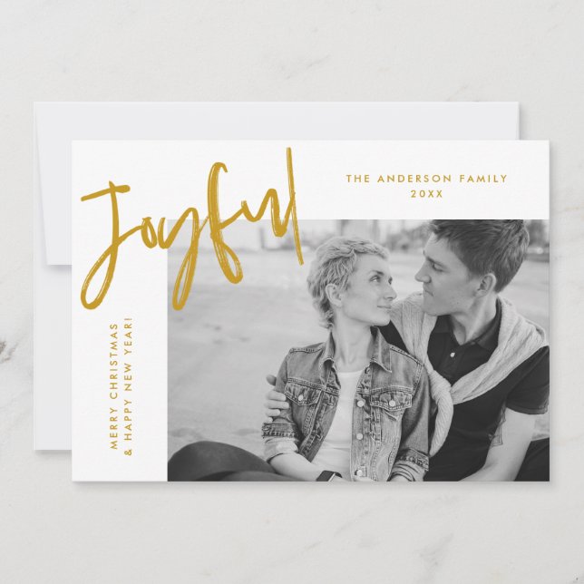Gold Simply Joyful Photo Holiday Card (Front)
