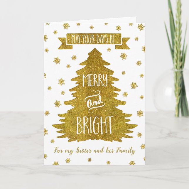 Gold Sister & Family Merry Christmas Card (Front)