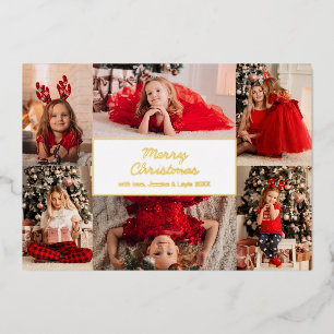 Gold Six Pictures Photo Collage Merry Christmas Foil Holiday Card