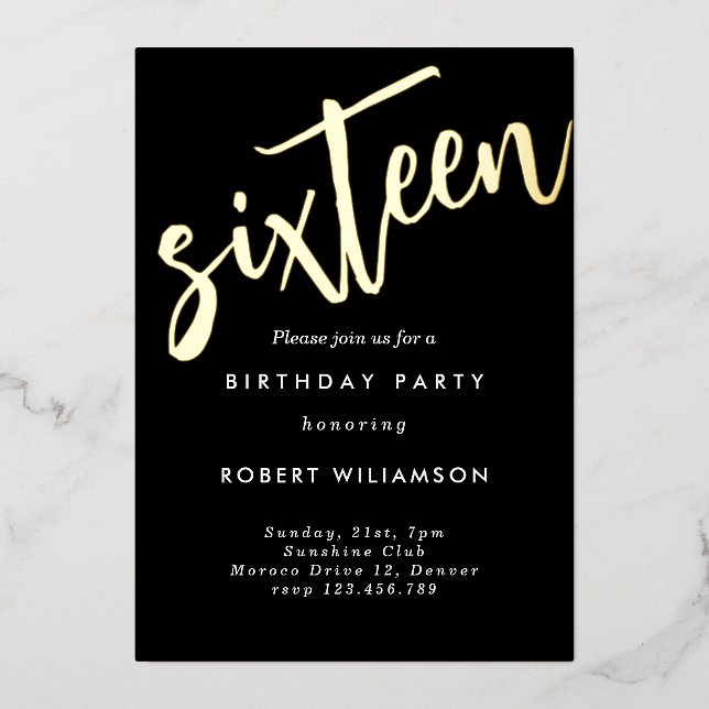 Gold sixteen birthday invitation (Front)