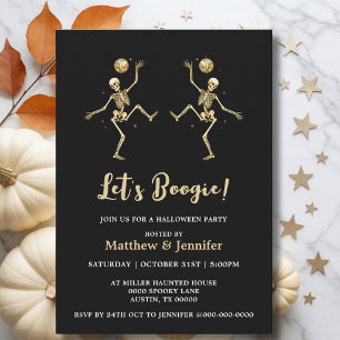 Gold Skeleton Dancing Disco Halloween Party Invitation