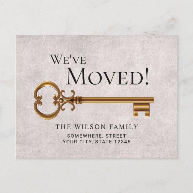 Gold Skeleton Key New Address Moving Announcement (Front)