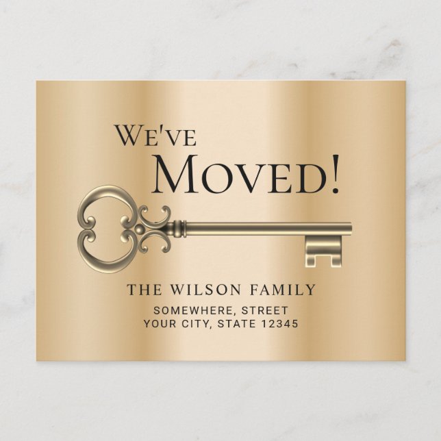 Gold Skeleton Key New Address Moving Announcement (Front)