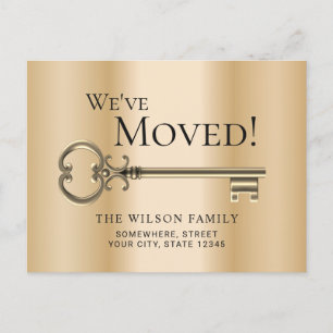 Gold Skeleton Key New Address Moving Announcement Postcard