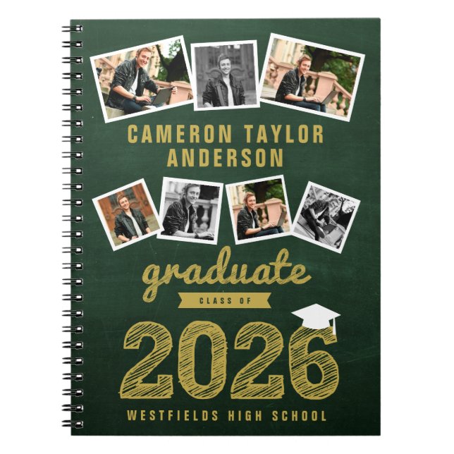 Gold Sketch 2025 Grad 7 Photo Collage Graduation Notebook (Front)