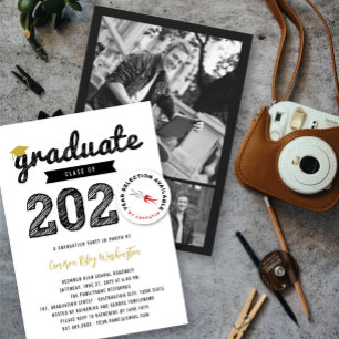 Gold Sketch Graduate Cap Class Of 2024 Grad Party Invitation