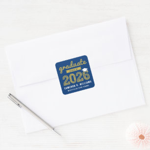 Gold Sketch Graduate Class Of 2025 Graduation Cap Square Sticker