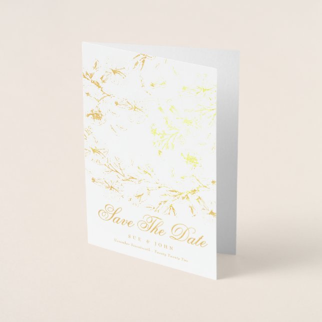 Gold Sketched Floral Save The Date Foil Card (Front)