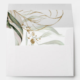 Gold Sketched Leaves Blush Pink Tropical Wedding Envelope