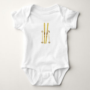 Gold Skis And Poles   Retro Ski Holiday Baby Bodysuit