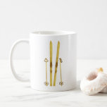 Gold Skis And Poles | Retro Ski Illustration Coffee Mug<br><div class="desc">Modern Alpine ski,  skiing,  skier-themed design with gold skis and gold poles. Simple festive holiday gold ski illustration for ski lovers.</div>
