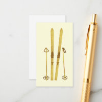 Gold Skis And Poles | Retro Ski Illustration Cream