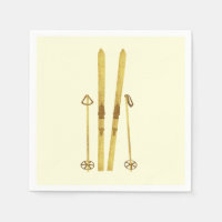 Gold Skis And Poles | Retro Ski Illustration Cream