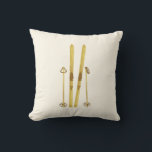 Gold Skis And Poles | Retro Ski Illustration Cushion<br><div class="desc">Modern Alpine ski,  skiing,  skier-themed design with gold skis and gold poles. Simple festive holiday gold ski illustration for ski lovers.</div>