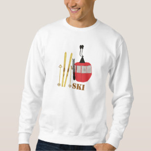 Gold Skis And Poles Retro Ski Lift Holiday Sweatshirt