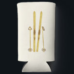 Gold Skis And Poles | Vintage Ski Cream Seltzer Can Cooler<br><div class="desc">Modern Alpine ski,  skiing,  skier-themed design with gold skis and gold poles. Simple festive holiday gold ski illustration for ski lovers.</div>