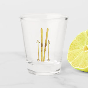 Gold Skis And Poles   Vintage Ski Cream Shot Glass