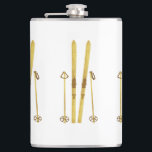 Gold Skis And Poles | Vintage Ski Illustration Hip Flask<br><div class="desc">Modern Alpine ski,  skiing,  skier-themed design with gold skis and gold poles. Simple festive holiday gold ski illustration for ski lovers.</div>