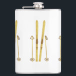 Gold Skis And Poles | Vintage Ski Illustration Hip Flask<br><div class="desc">Modern Alpine ski,  skiing,  skier-themed design with gold skis and gold poles. Simple festive holiday gold ski illustration for ski lovers.</div>
